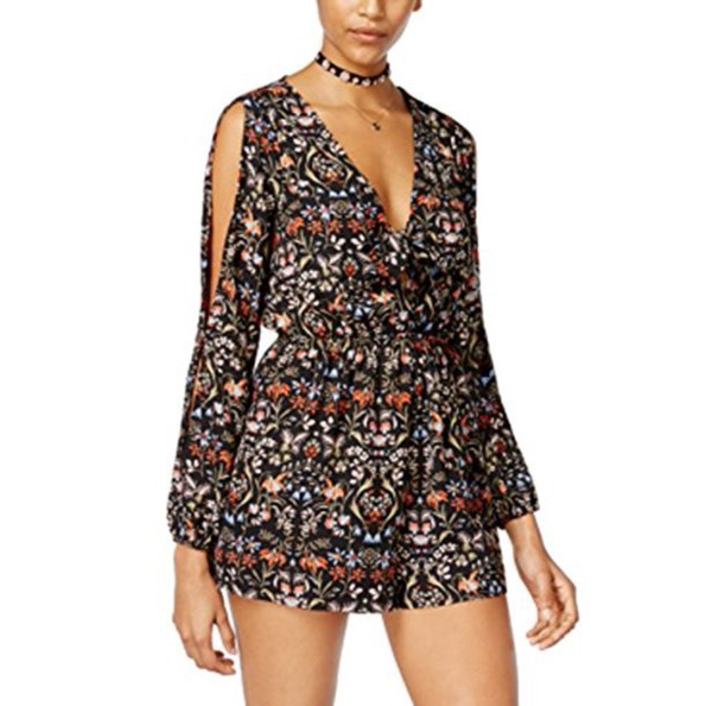Material Girl Black floral romper w/ Sleeves